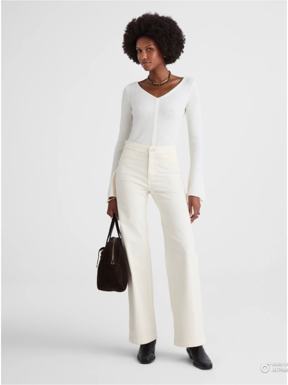 Madewell The Wide Leg Pant in Ivory Corduroy Size 23 NWT